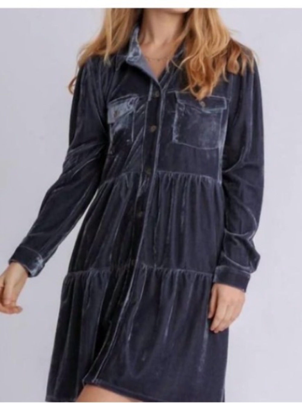 Umgee Dark Blue Velvet Long Sleeve Dress  Size 1X - NWOT